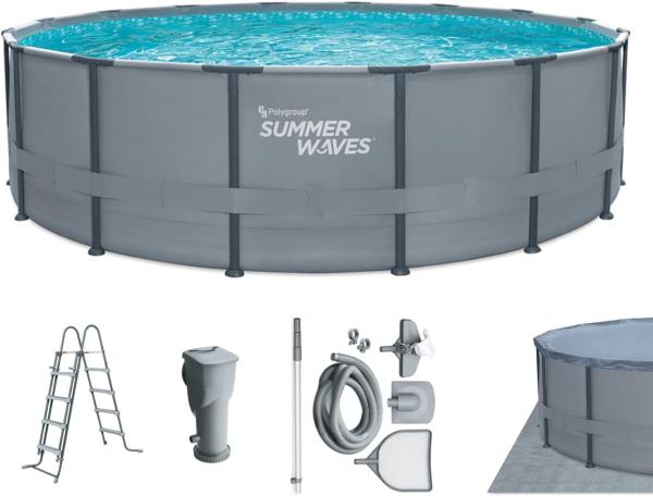 Summer Waves Elite Frame Pool | Aufstellpool rund | Komplettset | Grau | Ø 488x122 cm