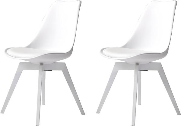 Tenzo 3317-801 Bess 2-er Set Designer Esszimmerstuhl, Kunststoffschale mit Sitzkissen in Lederoptik, Untergestell Birke, lackiert, 82 x 48 x 54 cm (H x B x T), weiß