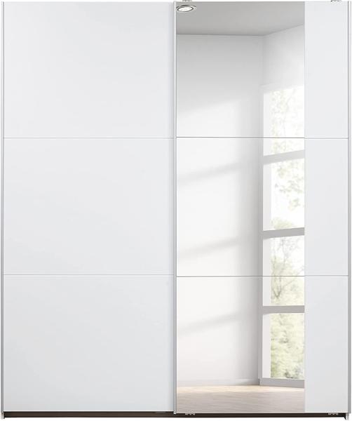 Rauch Möbel Santiago Schrank Schwebetürenschrank Weiß mit Spiegel 2-türig inkl. Zubehörpaket Premium 6 Einlegeböden, 2 Kleiderstangen, 1 Hakenleiste, Türdämpfer-Set, BxHxT 175x210x59 cm