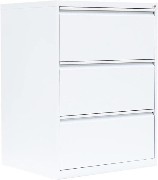 Stahl Büro Hängeregistratur Schrank Bürocontainer 101x76x62cm (HxBxT) mit 3 Schüben doppelbahnig Weiß 561327