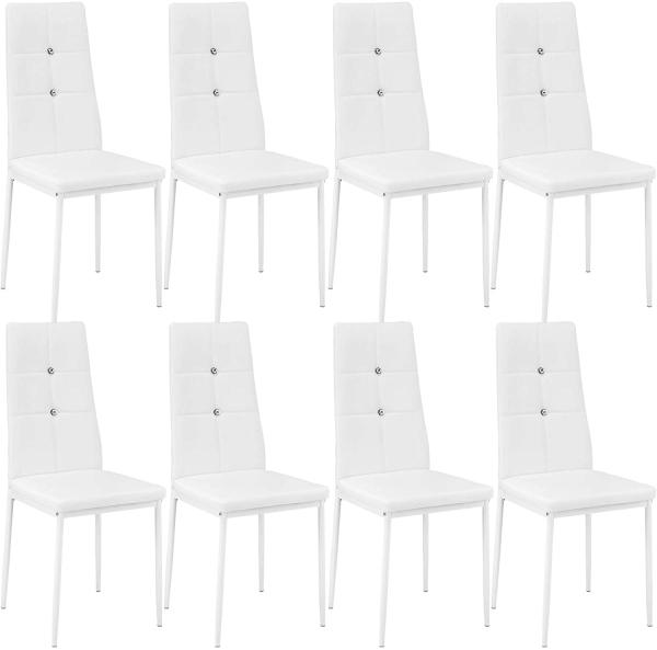 8 Esszimmerstühle, Kunstleder mit Glitzersteinen - weiß