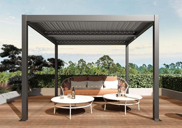 Pergola HWC-L46, Gartenpavillon Lamellen-Pavillon, 10cm-Aluminium-Gestell, Regenrinne sturmfest, 3x4m ~ anthrazit