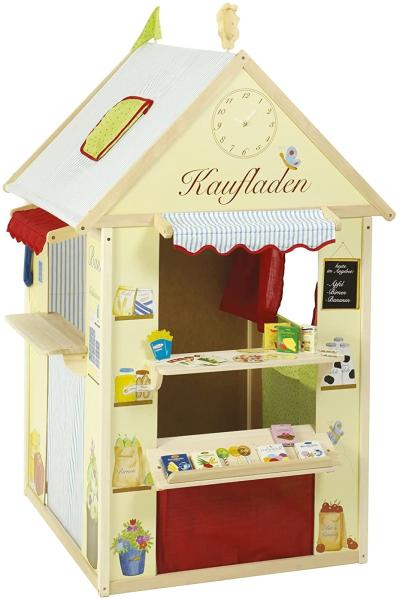 Spielhaus-Kombination – enthält Kaufladen, Kasperletheater, Tafel, Schalter für Post/Bank/Kiosk und Zubehörset
