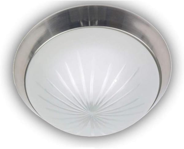 LED-Deckenleuchte rund, Schliffglas satiniert, Dekorring Nickel matt, Ø 25cm