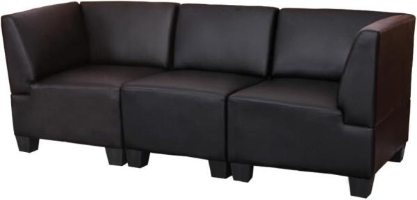 Modular 3-Sitzer Sofa Couch Lyon, Kunstleder ~ schwarz, hohe Armlehnen