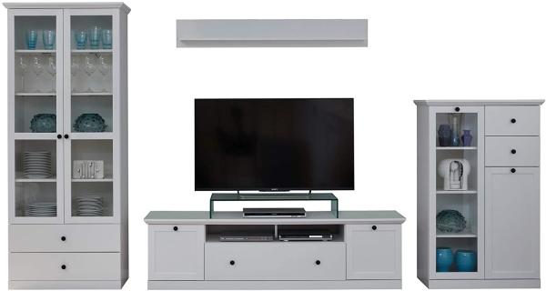 trendteam smart living Wohnzimmer 4-teilige Set Kombination Baxter, 369 x 196 x 41 cm in Weiß mit viel Stauraum und Ablagefläche