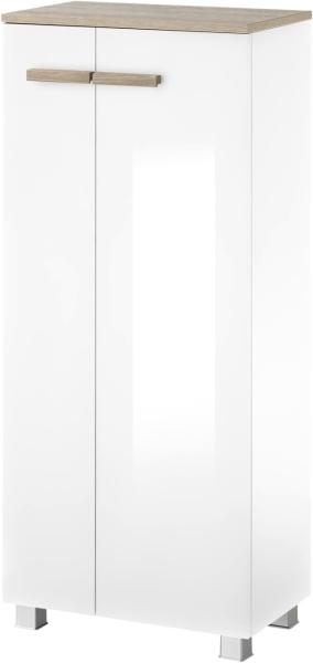 Badezimmer Kommode Dense in weiß Lack Hochglanz und Eiche 51 x 110 cm