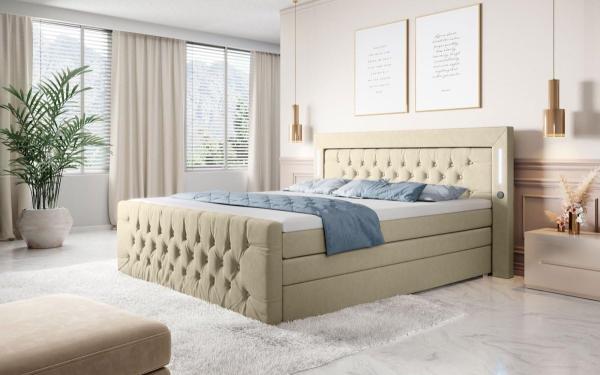 Boxspringbett Queen mit LED, USB und Stauraum 160x200 Beige H3