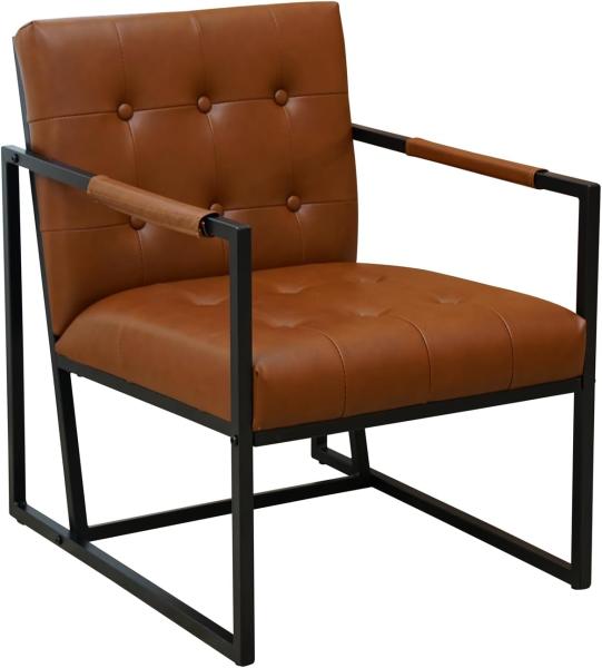 SVITA JONES Cocktail-Sessel Loungesessel gepolstert mit Stahl-Rahmen Kunstleder Braun