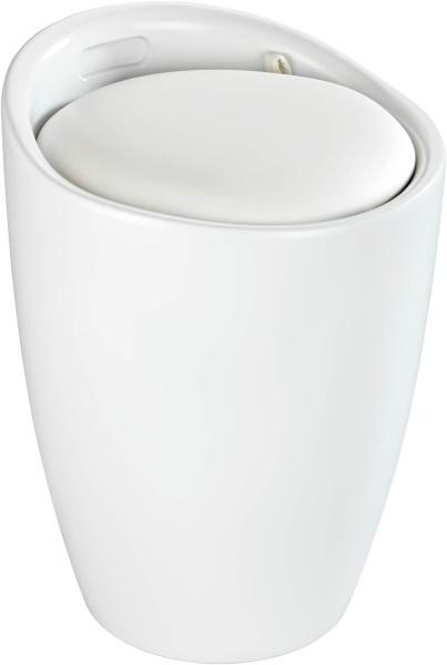 WENKO Badhocker Candy Weiß matt, Sitzgelegenheit, Hocker mit Stauraum für das Badezimmer und Wohnzimmer, integrierter Wäschesammler, ABS-Kunststoff, BPA-frei, Fassungsvermögen 20 L, Ø 36 x 50,5 cm