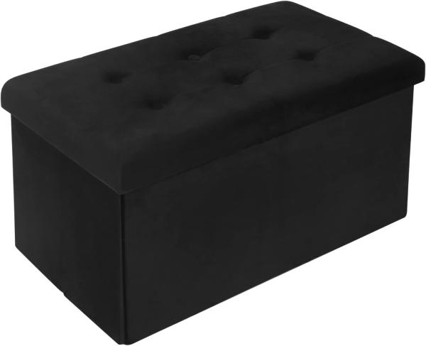 WOLTU Sitzbank mit Stauraum Sitzhocker Faltbar Aufbewahrungsbox Fußablage, Gepolsterte Sitzfläche aus Samt, max. statische Belastbarkeit 300 kg, 80 L, 76x37,5x38 cm, Schwarz, SH70sz