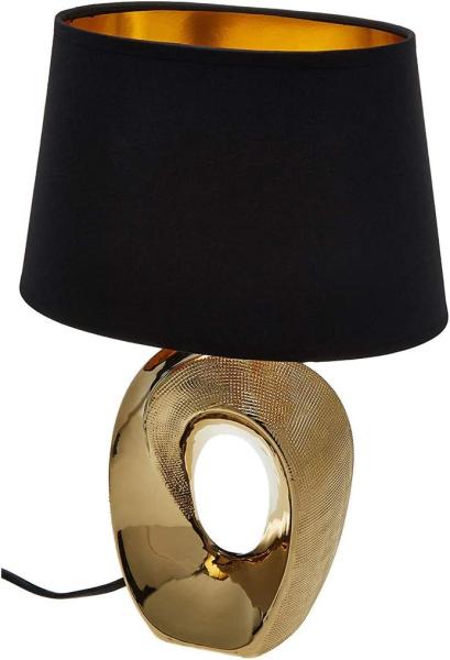 Große LED Tischleuchte1 flammig Keramikfuß goldfarbig Schirm schwarz Höhe 52cm