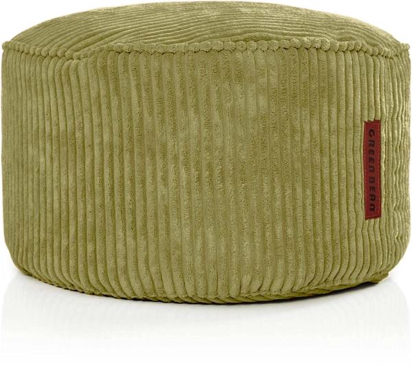 Green Bean© Indoor Sitzhocker Pouf "Cord"45x25cm EPS-Perlen Füllung & Cordstoff - Bodenkissen Liegekissen Sitzkissen Sitzhocker Relax-Sessel Grün