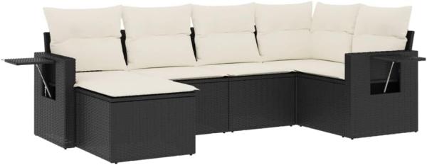 vidaXL 6-tlg. Garten-Sofagarnitur mit Kissen Schwarz Poly Rattan