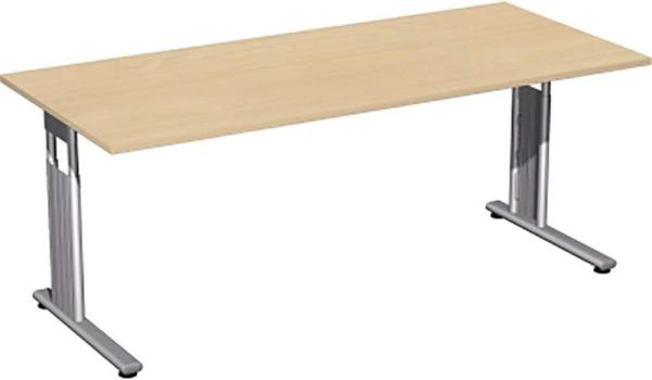 Schreibtisch, höhenverstellbar, 180x80cm, Buche / Silber