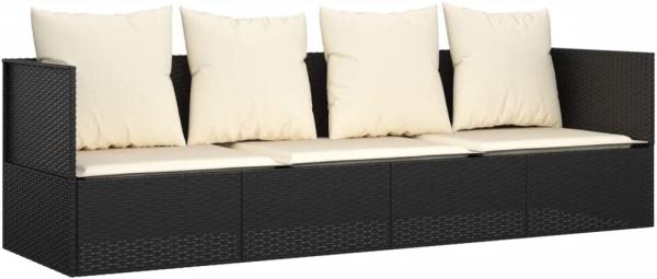 Outdoor-Loungebett mit Kissen Schwarz Poly Rattan