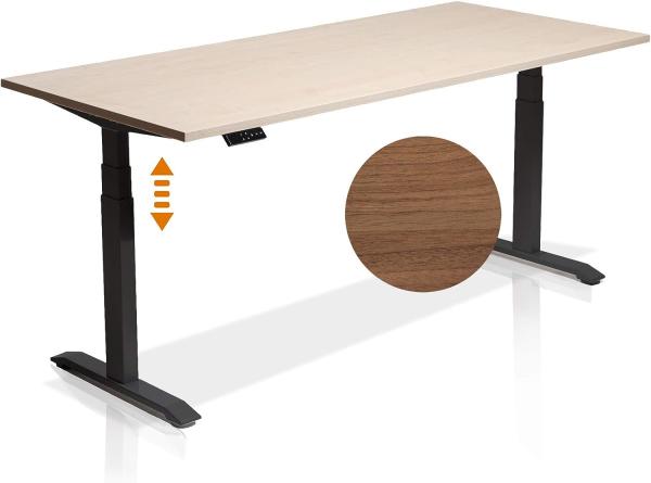 Möbel-Eins OFFICE ONE elektrisch höhenverstellbarer Schreibtisch / Stehtisch, Material Dekorspanplatte schwarz nussbaumfarbig 180 x 80 cm