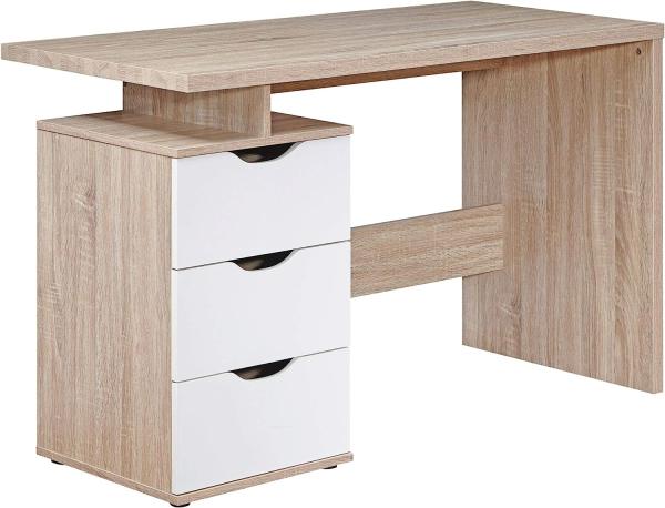 Schreibtisch mit 3 Schubladen, Sonoma/ Weiß, 120 x 76 x 53 cm