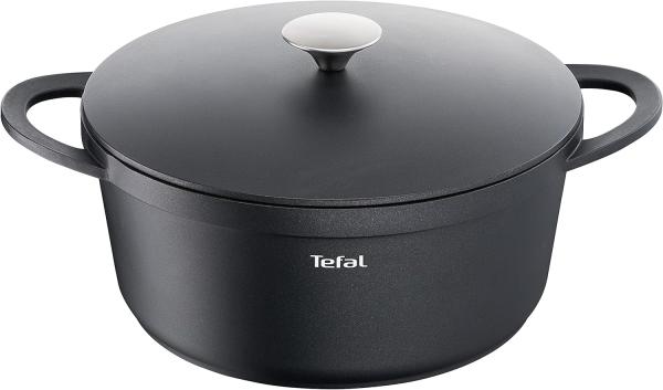 TEFAL TRATTORIA E21853 Schmortopf| Aluguss | Gussdeckel | Antihaft-Beschichtung| gute Wärmespeicherung | für Schmorgerichte | Silikon Griffschutz inkl. | Bratentopf | induktionsgeeignet|Schwarz, 28cm