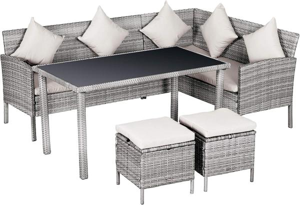 Outsunny 5-tlg. Gartenmöbel Set, Rattan Sitzgruppe mit Fußhocker, Metall, Grau, 134 x 60 x 75 cm