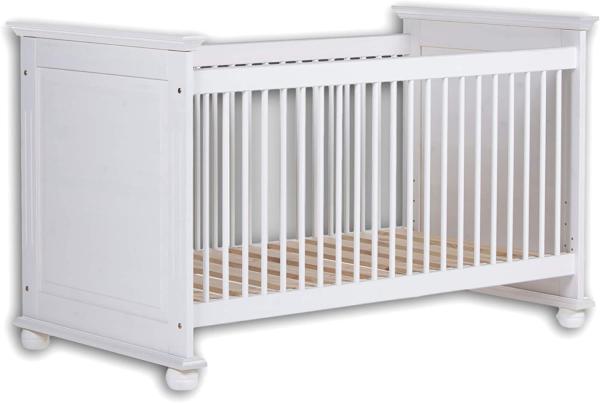 Stella Trading LAURA Sicheres Babybett mit 70 x 140 cm Liegefläche - Schönes Baby Gitterbett für einen geborgenen Schlaf in Kiefer massiv, weiß - 85 x 93 x 154 cm (B/H/T)