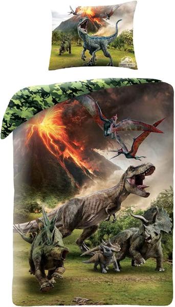 Jurassic World Dinosaur Sengetøj 2i1 Design - 100 Procent Bomuld