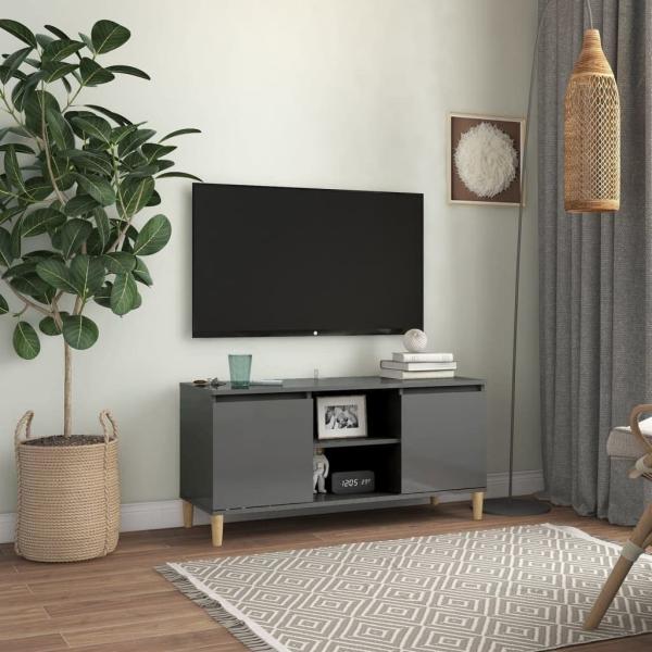 vidaXL TV-Schrank mit Massivholz-Beinen Hochglanz-Grau 103,5x35x50 cm