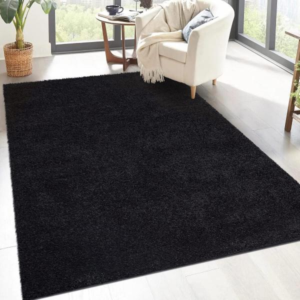 carpet city Shaggy Hochflor Teppich - 200x290 cm - Schwarz - Langflor Wohnzimmerteppich - Einfarbig Uni Modern - Flauschig-Weiche Teppiche Schlafzimmer Deko