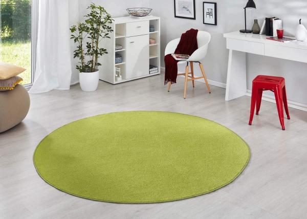 Runder Kurzflor Teppich Uni Fancy rund - grün - 200 cm Durchmesser