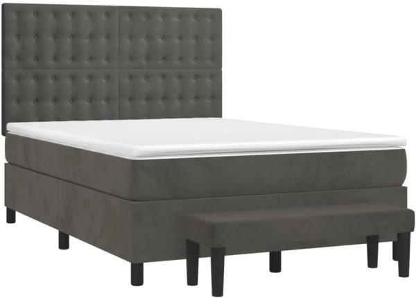 vidaXL Boxspringbett mit Matratze Dunkelgrau 140x190 cm Samt