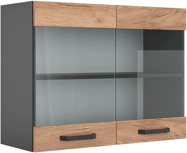 VICCO Küchenschrank R-Line Hängeschrank Unterschrank Küchenzeile Küchenunterschran Anthrazit (Eiche, Hängeglasschrank 80cm)