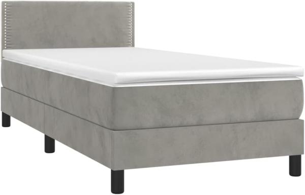 vidaXL Boxspringbett mit Matratze & LED Hellgrau 90x200 cm Samt, Härtegrad: H2 [3134321]