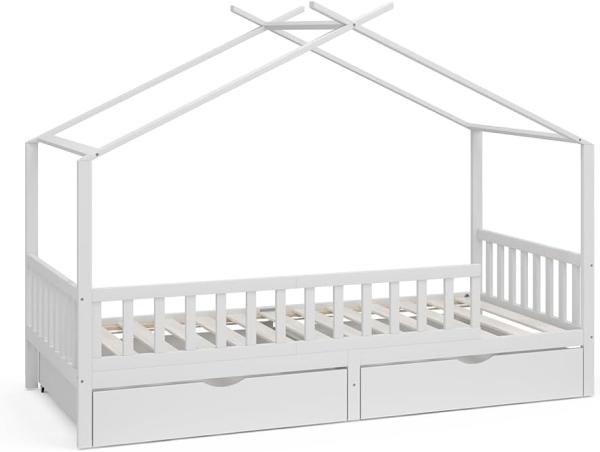 Livinity 'Franka' Hausbett, weiß, modern, Kinderzimmer, mit Bettschublade, Lattenrost, Rausfallschutz, 90 x 200 cm