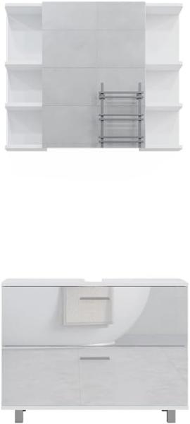Vicco Badmöbel-Set Ilias Weiß Hochglanz modern Waschtischunterschrank Spiegelschrank