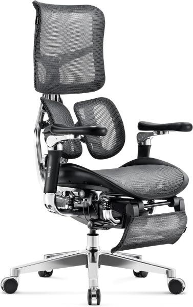Diablo Brave V-Kinetic Bürostuhl Ergonomisch Schreibtischstuhl Chefsessel mit Fußstütze 5D Armlehnen Netzstoff Lendenwirbelstütze Verstellbarer Sitz Belastbar bis 120 kg (Schwarz)