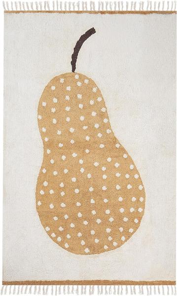 Baumwollteppich mit Birnendruck 140 x 200 cm Grauweiß KHIDARI