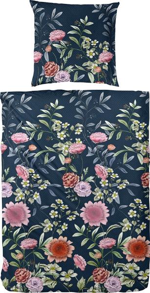 Primera Mako-Satin Bettwäsche 155x220 Blumen Blütenmeer blau rosa 243211-32