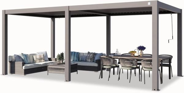 PRIMEYARD Pergola 3x6 m Aluminium Pfosten mit Lamellendach aus Aluminium graue Terrassenüberdachung