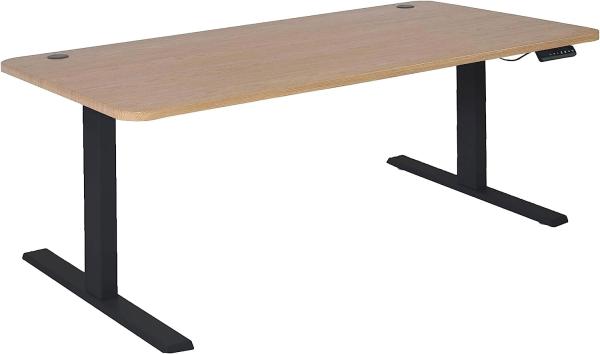 Schreibtisch HWC-D40, Computertisch, elektrisch höhenverstellbar 160x80cm 53kg ~ hellbraun, schwarz
