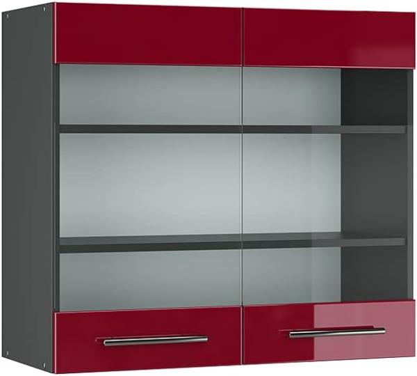 Vicco Hängeglasschrank 80 cm Küchenschrank Hängeschrank Küchenzeile Fame-Line (Bordeaux Hochglanz)