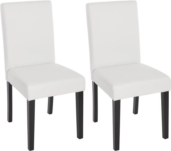 2er-Set Esszimmerstuhl Stuhl Küchenstuhl Littau ~ Kunstleder, weiß matt, dunkle Beine
