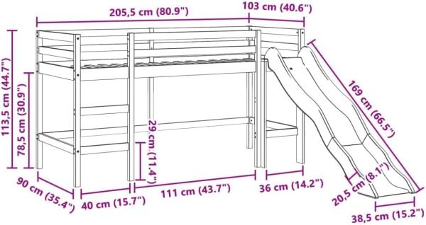 Kinderhochbett mit Tunnel Weiß & Schwarz 90x200 cm Kiefernholz 3309107 Bild 3