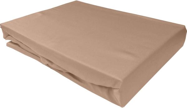 Bettwaesche-mit-Stil Mako-Satin Spannbettlaken hellbraun 200x200cm Höhe 5-10cm