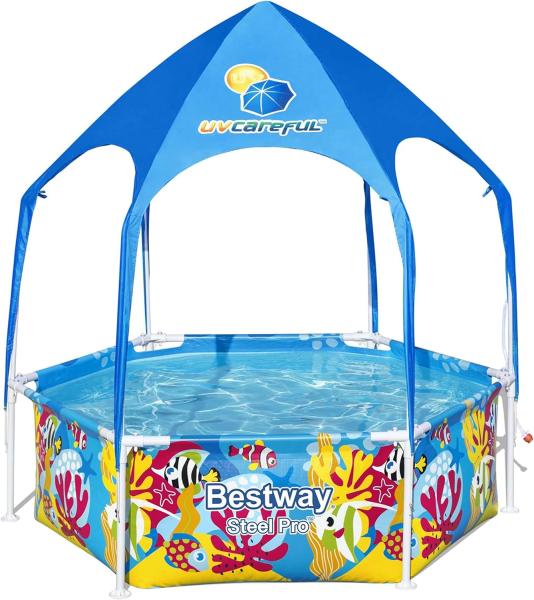 Steel Pro™ Frame Pool mit Sonnenschutzdach "Splash-in-Shade" ohne Pumpe Ø 183 x 51 cm, buntes Unterwasser-Design, rund