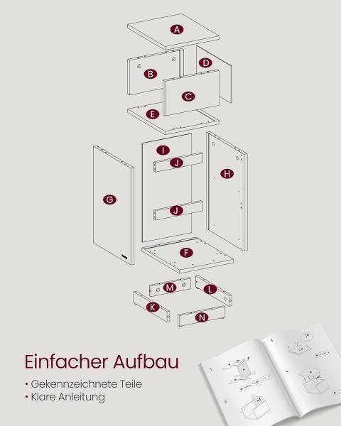 VASAGLE Nachttisch, schmal, Beistelltisch mit 2 Schubladen, offenes Fach nach Links oder rechts flexibel montierbar, für Schlafzimmer, Wohnzimmer, ebenholzschwarz LET656B56 Bild 5