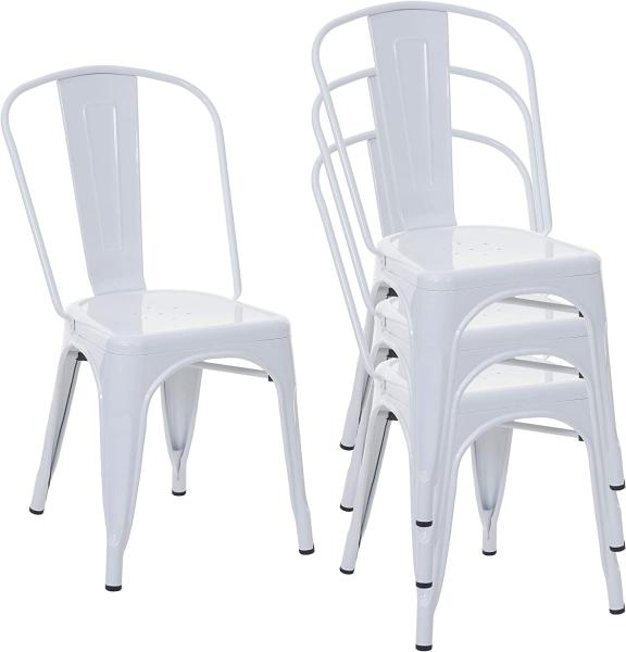 4er-Set Stuhl HWC-A73, Bistrostuhl Stapelstuhl, Metall Industriedesign stapelbar ~ weiß