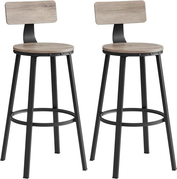 Vasagle 2er Set Barhocker, Barstühle, Küchenstühle mit Metallgestell, Sitzhöhe 73,2 cm, einfache Montage, Industrie-Design, Greige-schwarz LBC026B02