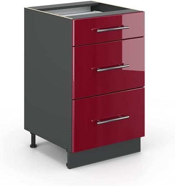 Vicco Schubunterschrank 50 cm Küchenschrank Hängeschrank Küchenzeile Fame-Line (Bordeaux Hochglanz)