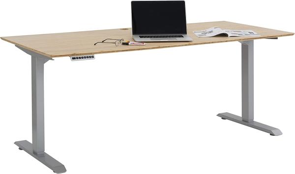 Schreibtisch >EDJUST< (BxHxT: 175x119x80 cm) in Metall platingrau - Bambus