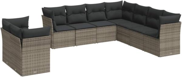 vidaXL 9-tlg. Garten-Sofagarnitur mit Kissen Grau Poly Rattan